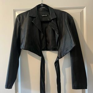 Cropped leather blazer with ties